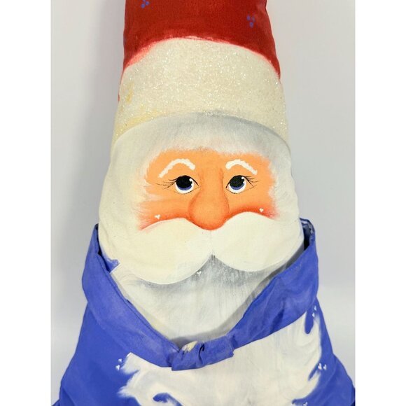 Santa Claus Pillow Doll With Red Hat & Blue Outfit | Vintage Hand Painted Christ - Picture 10 of 15